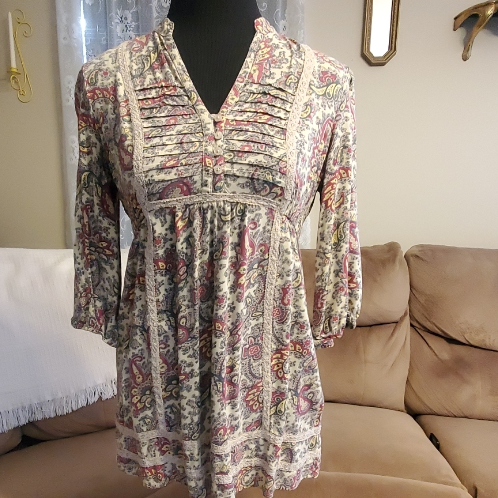 Paisley design 3/4 sleeve shirt